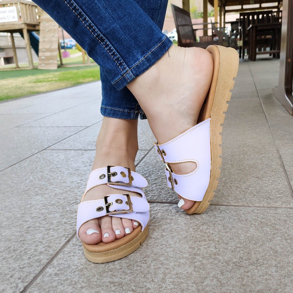 Sandalia Con Dos Hebillas Ajustable Blanco / 34 Normal Zapatos Medianos