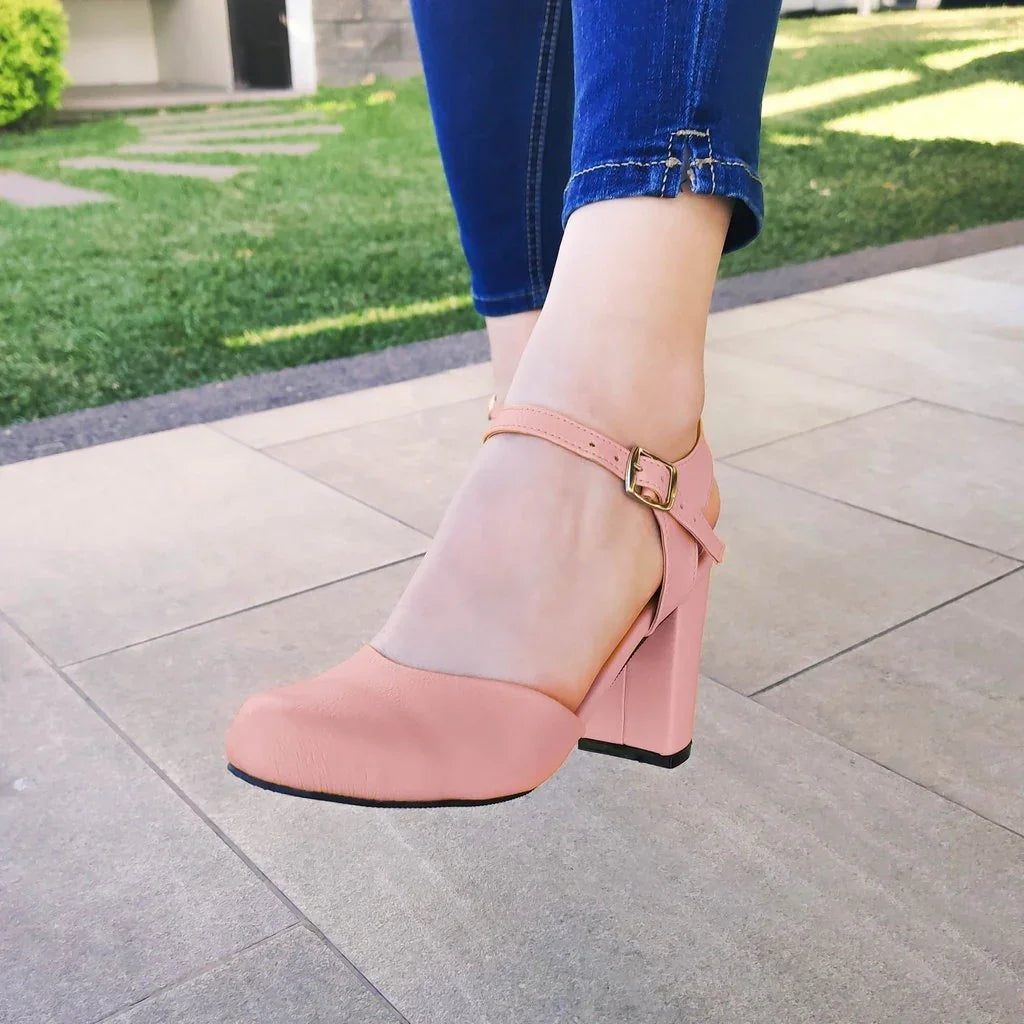 Zapatos Cerrados De Enfrente Y Descubierto Los Costados Rosado / 35 Normal Medianos