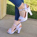 Zapatos Altos Para Dama Con Botones De Metal Blanco / 35 Normal