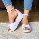 Lindas Sandalias De Plataforma Con Un Chongo Blanco / 34 Normal Zapatos Medianos