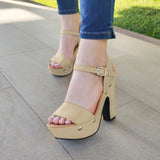 Zapatos Altos Para Dama Con Botones De Metal Beige / 35 Normal