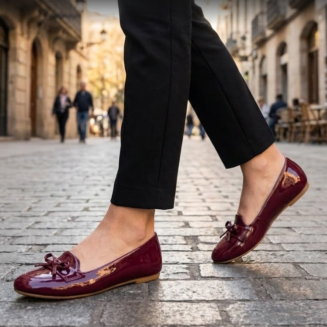 Zapatos Flats Dulce Encanto con Adorno y hechos en charol brillante