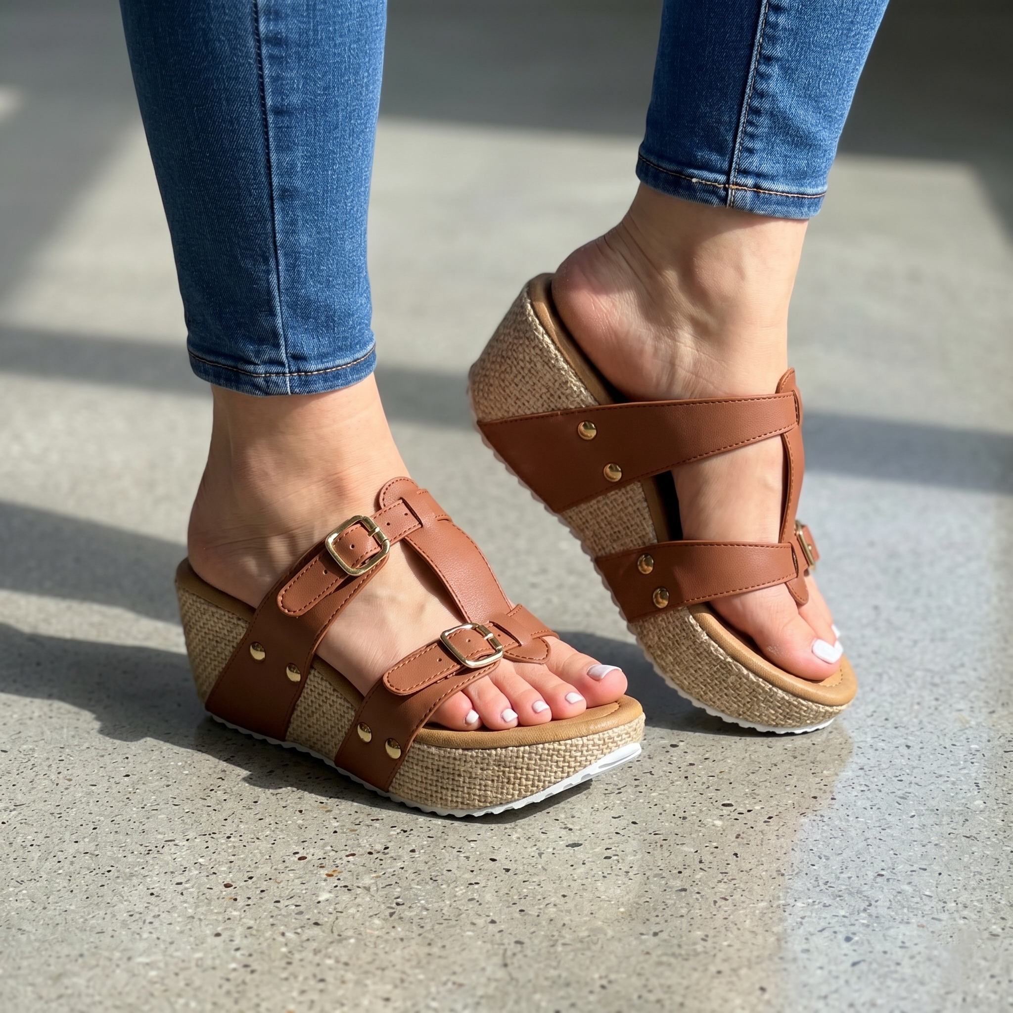 Elegancia Rústica: Sandalias con Plataforma y Hebillas