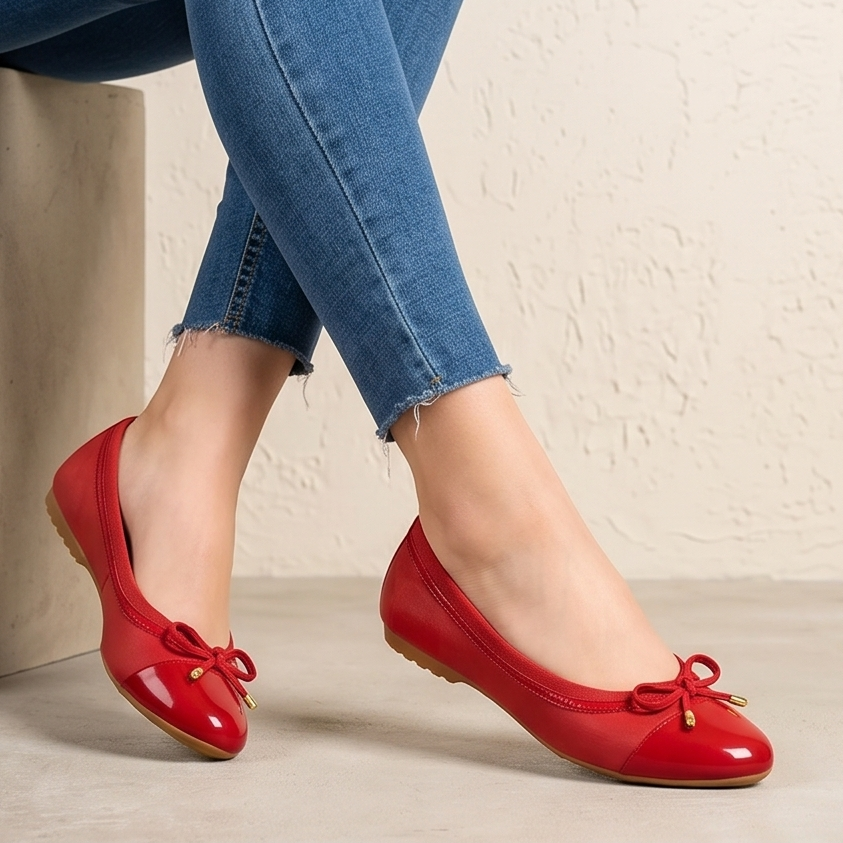 Comodidad y Estilo: Zapatilla tipo Flats con un Chongo llamativo. Fusion de gamuza y charol monotono
