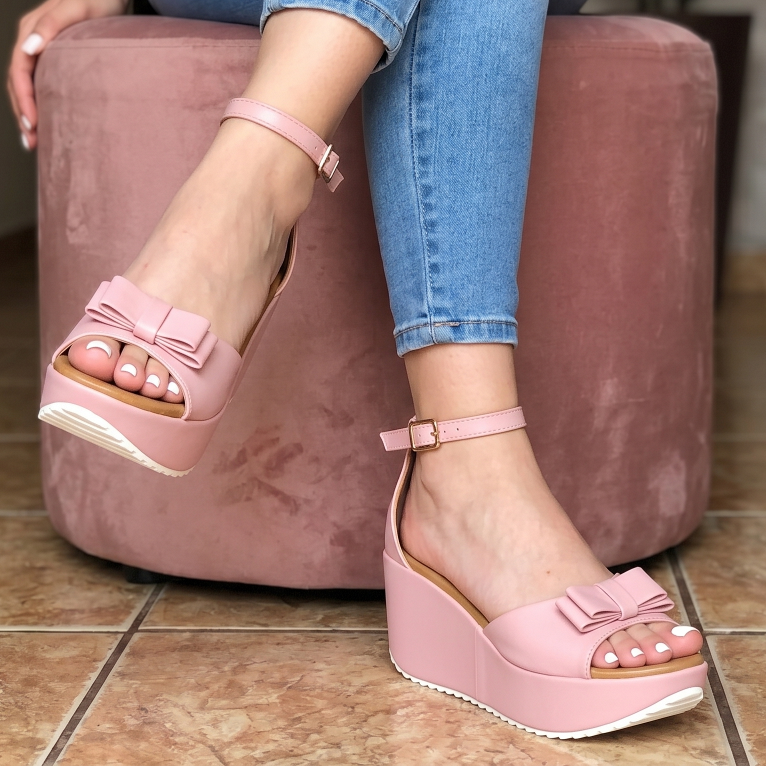 Lindas sandalias de plataforma con un chongo