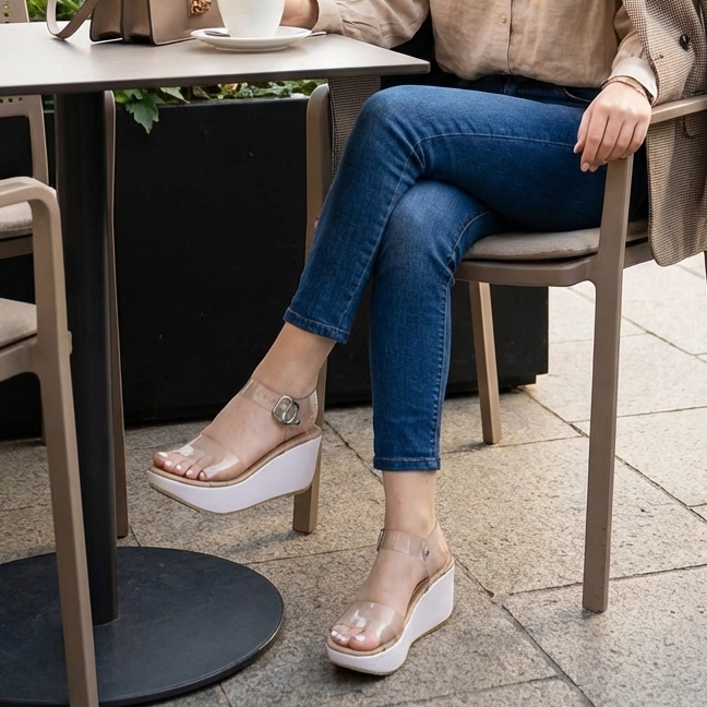 Sandalias Glass: Minimalismo Transparente & Altura Ultra Femenina