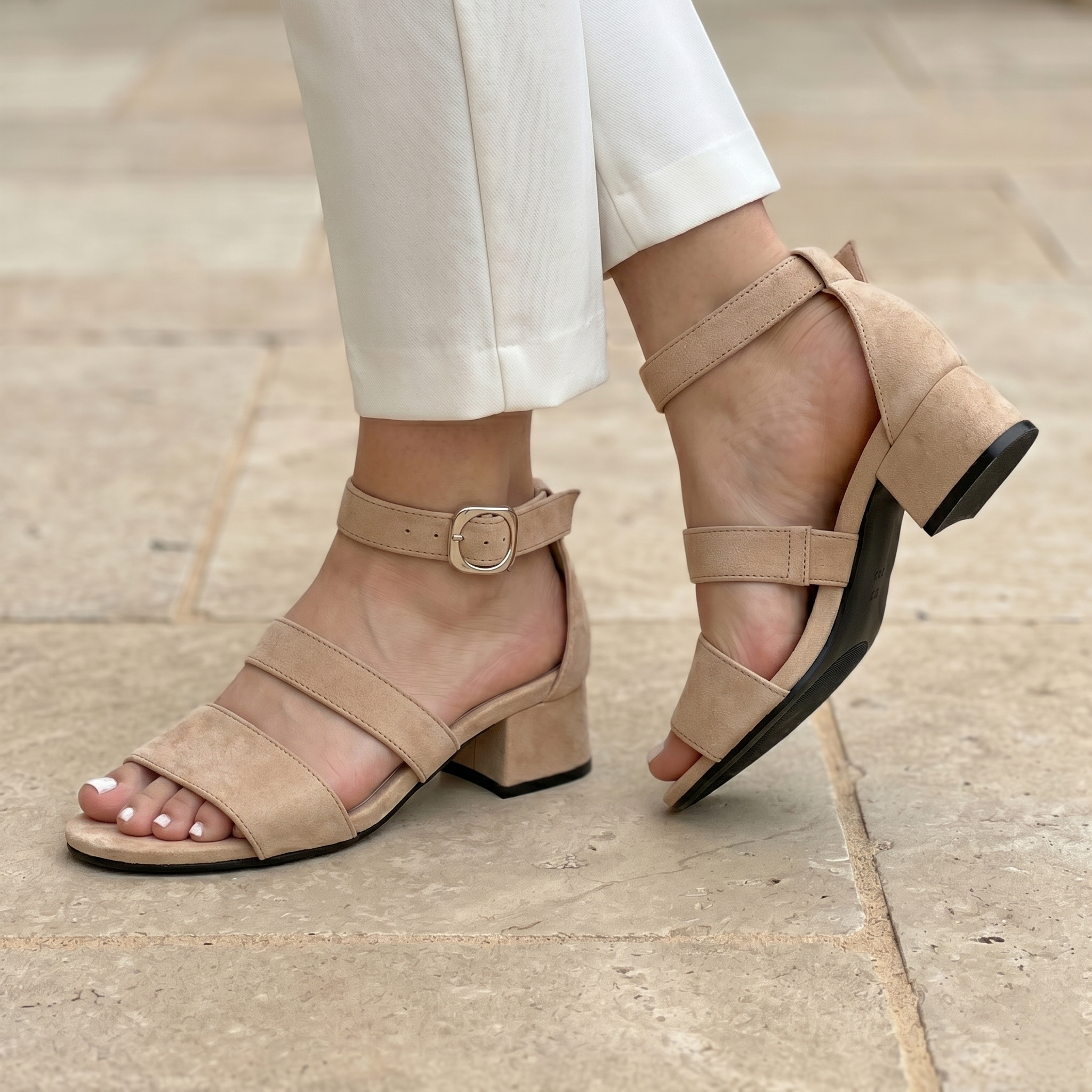 Zapato no tan alto hecho de gamuza