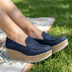 Mocasín Plataforma Denim: Estiliza tus Piernas sin Cansarte. 7cm de altura