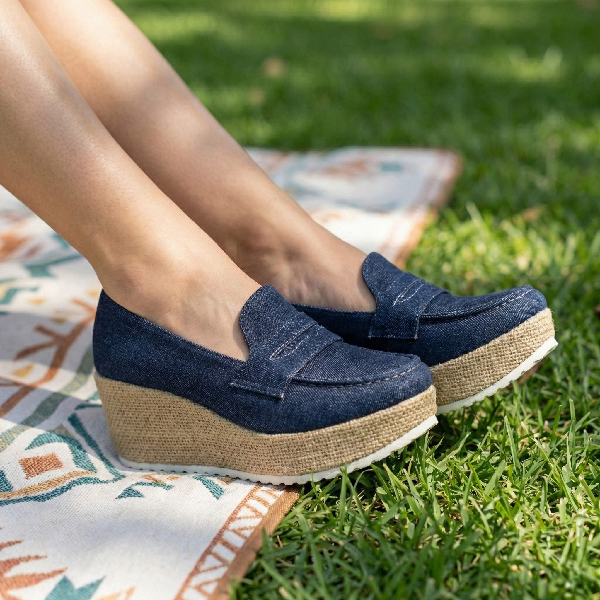 Mocasín Plataforma Denim: Estiliza tus Piernas sin Cansarte. 7cm de altura