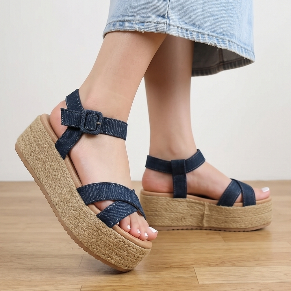 Sandalia con Fajas de Tela Jean