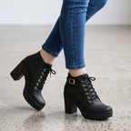Botines Urbanos de Cuerina con Plataforma y Tacón Ancho