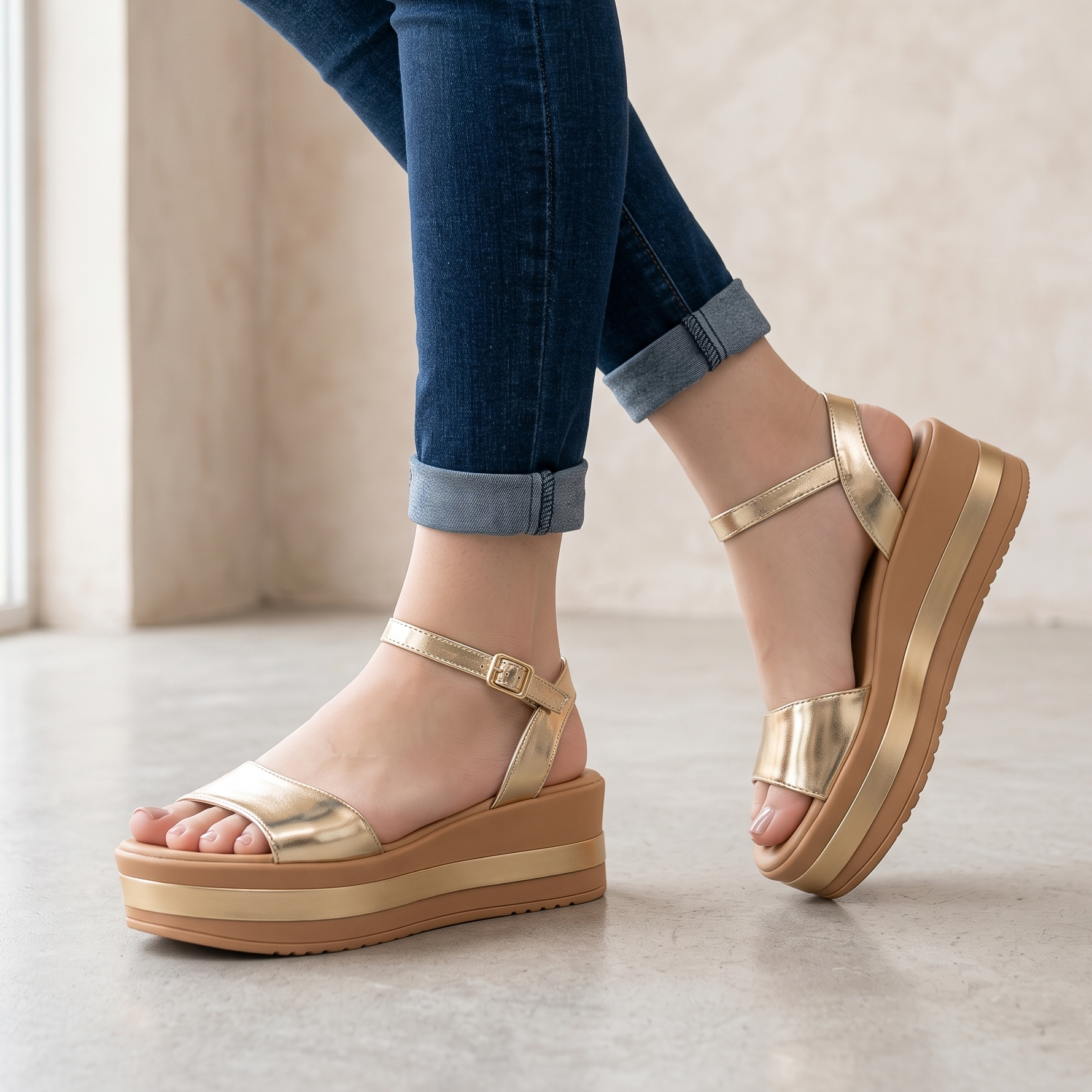 Plataforma Dorada: Estilo que eleva tu altura y tu outfit