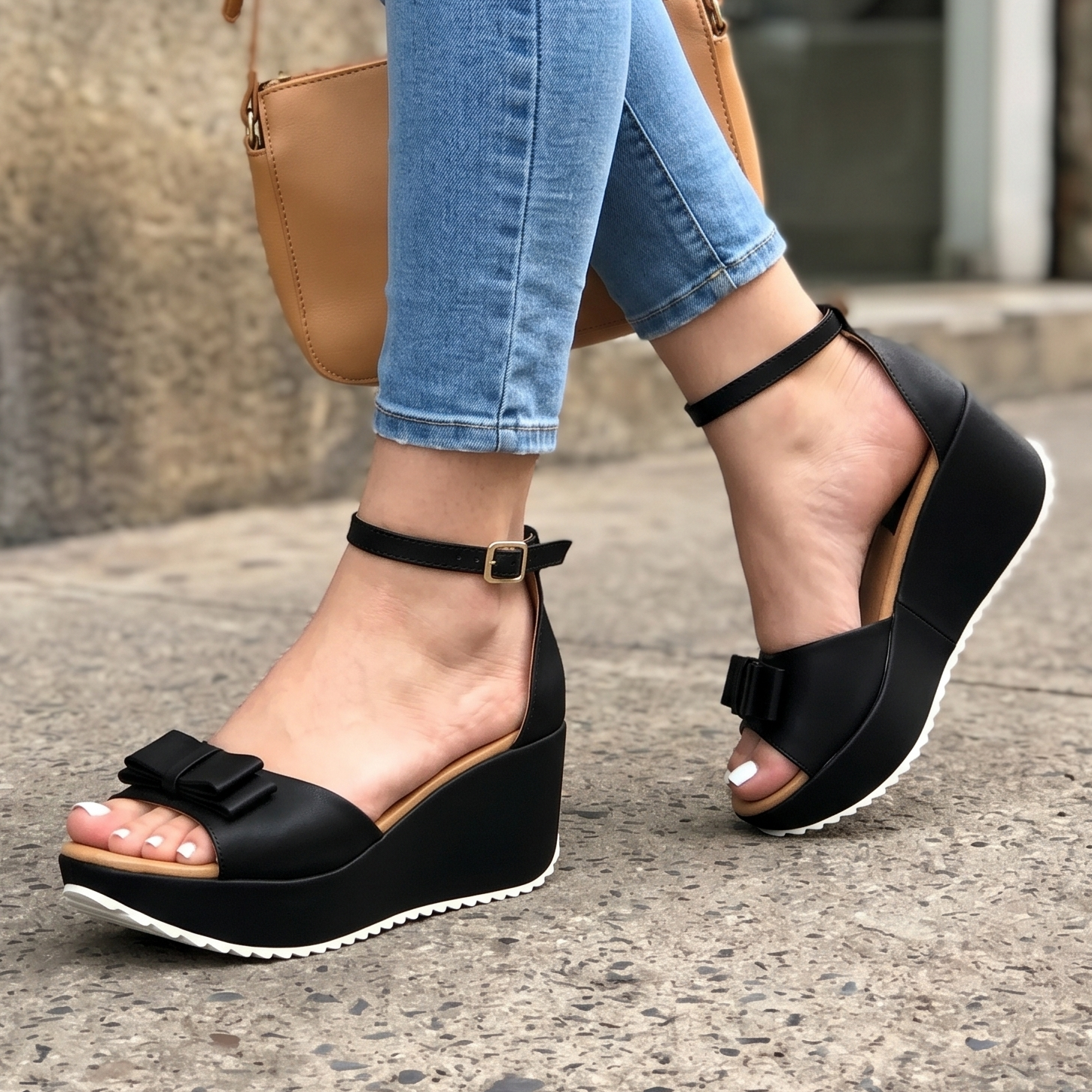 Lindas sandalias de plataforma con un chongo