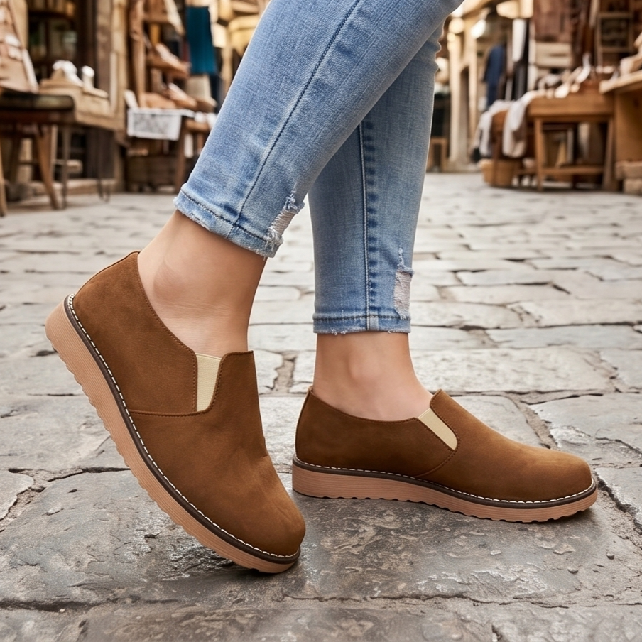 Zapato bajito con elastico hecho de gamuza. Cómodos para uso diario
