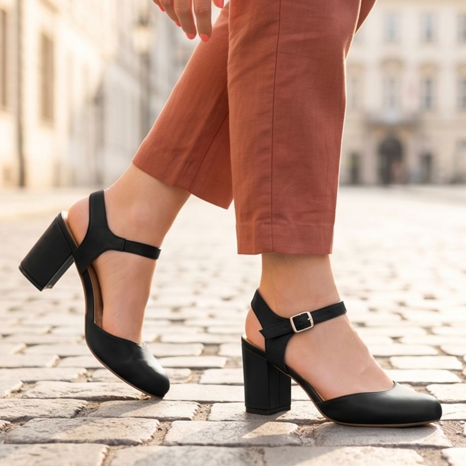 Zapatos cerrados de enfrente y descubierto de los costados