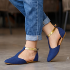 Elegantes Flats semi abierta con Faja Ajustable en color Dorado.