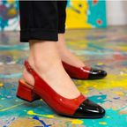 Zapatos de tacon de colores combinados, hechos en charol