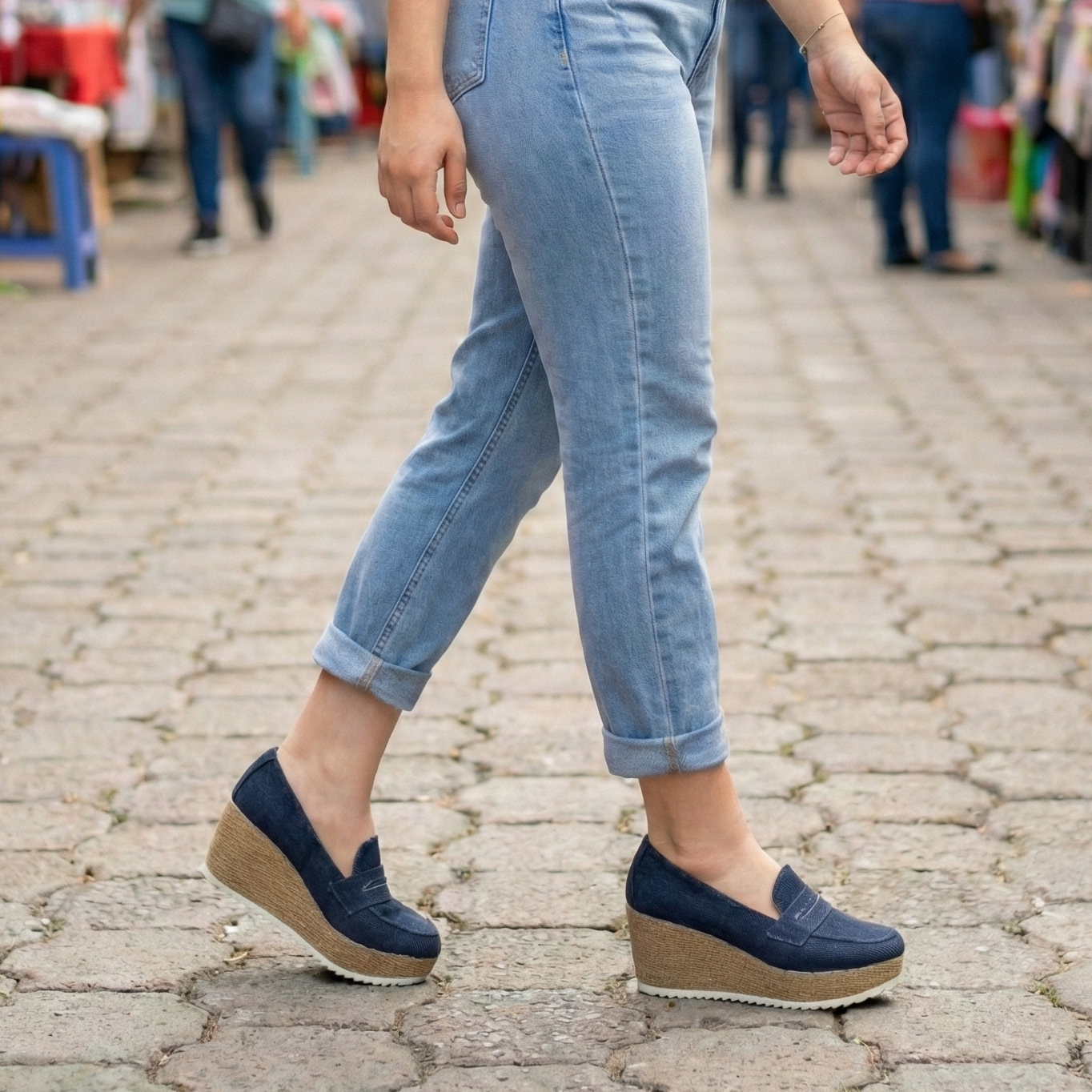 Mocasín Plataforma Denim: Estiliza tus Piernas sin Cansarte. 7cm de altura