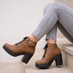 Botines Urbanos de Cuerina con Plataforma y Tacón Ancho