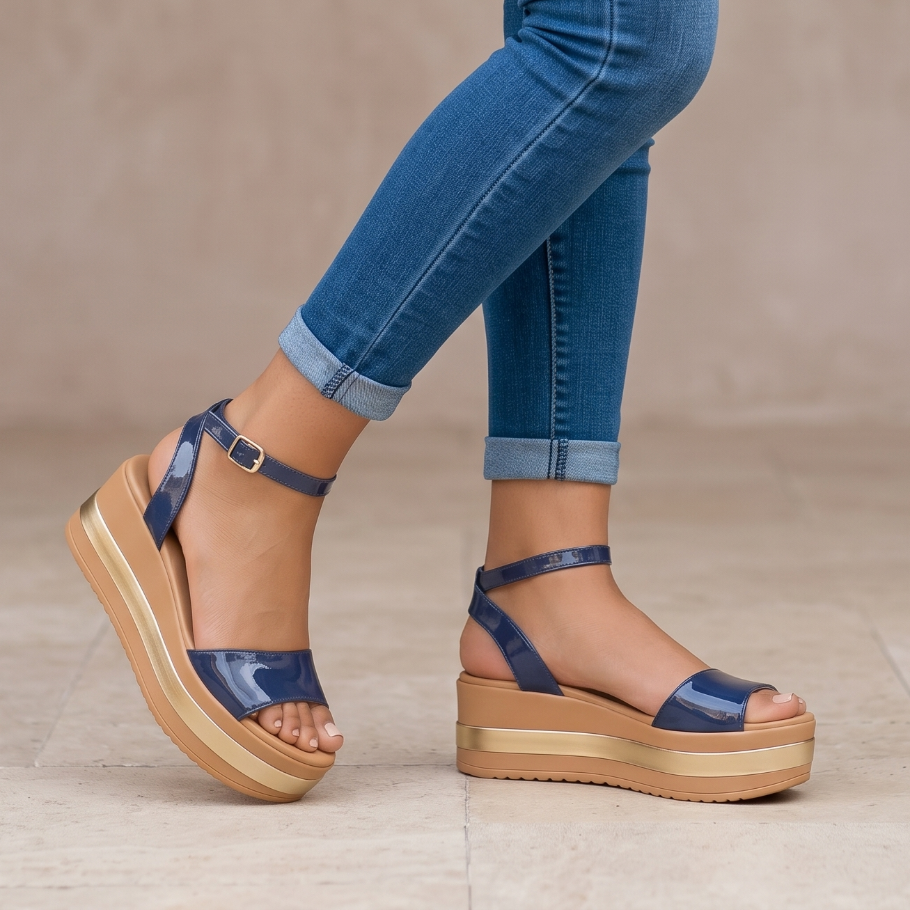 Plataforma Dorada con charol: Estilo que eleva tu altura y tu outfit