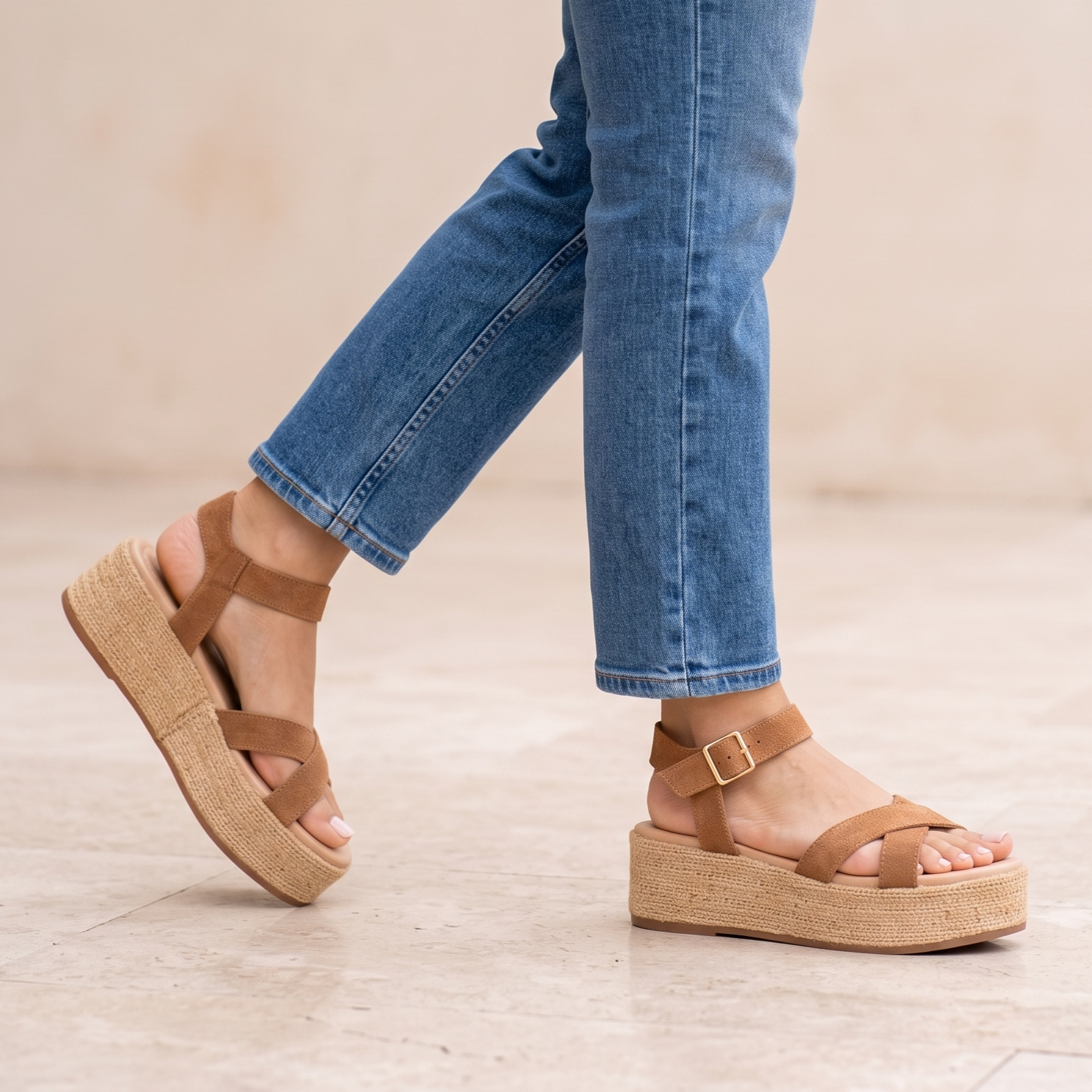 Sandalias Casuales con Plataforma Alta de Yute