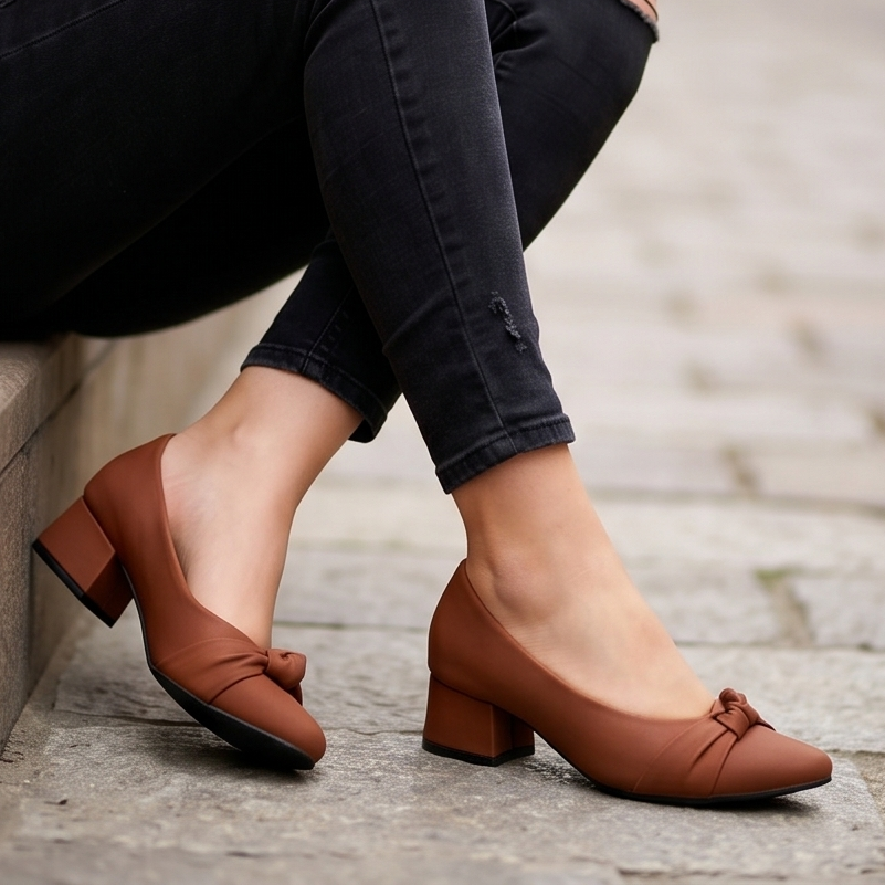 Zapatos con Tacón Bajo y Detalle de Nudo Delicado