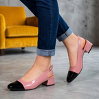Zapatos de tacon de colores combinados, hechos en charol