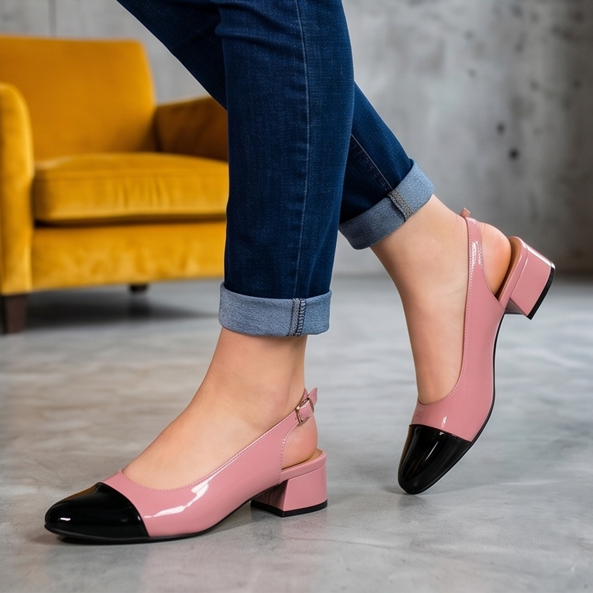 Zapatos de tacon de colores combinados, hechos en charol