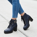 Botines Urbanos de Cuerina con Plataforma y Tacón Ancho
