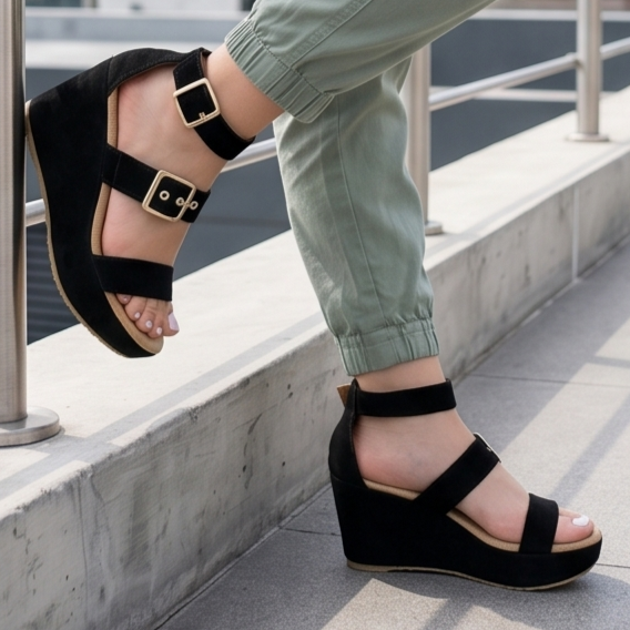 Sandalias medianas, hechas de gamuza, con tres fajas