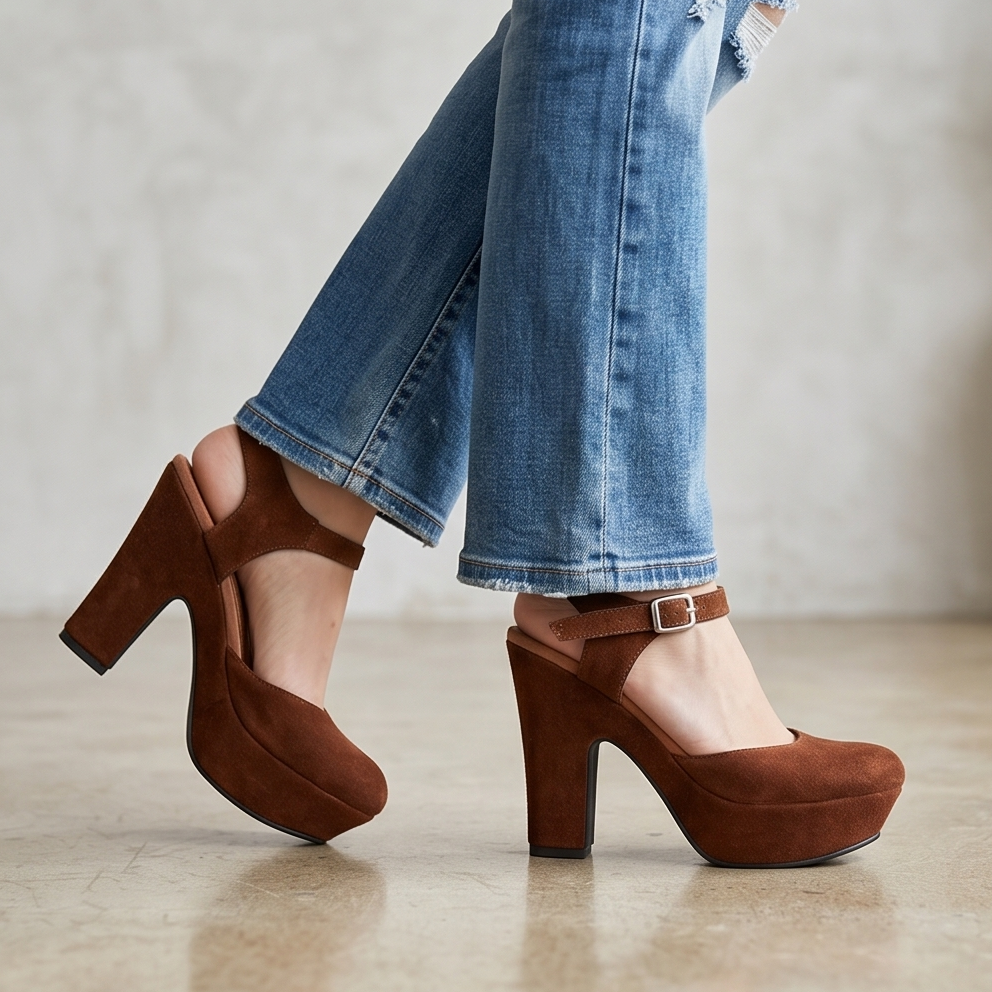 Zapato cerrado de enfrente, descubierto en la parte de atras