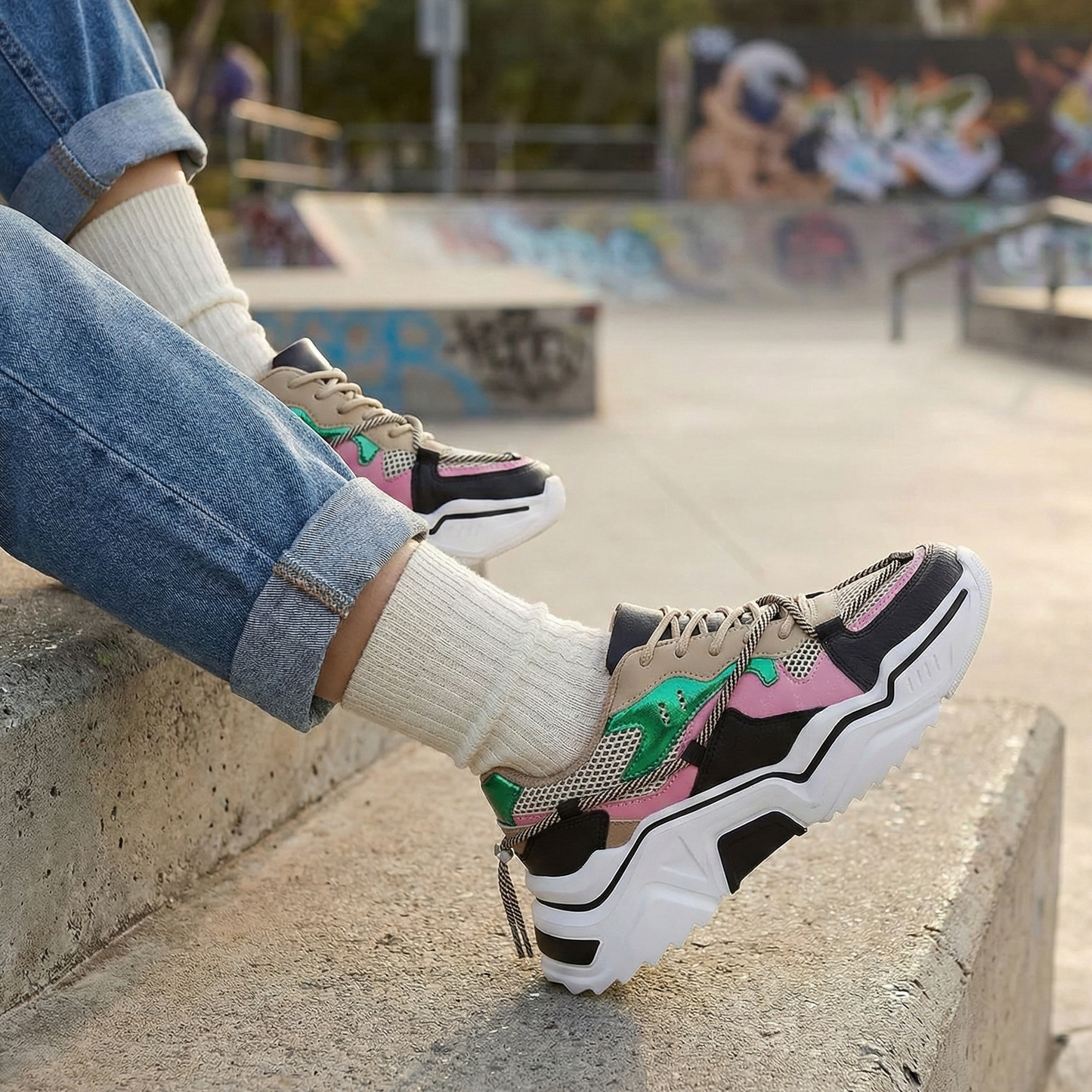 Sneaker Retro Pop: Plataforma Chunky & Colorblock Vibrante