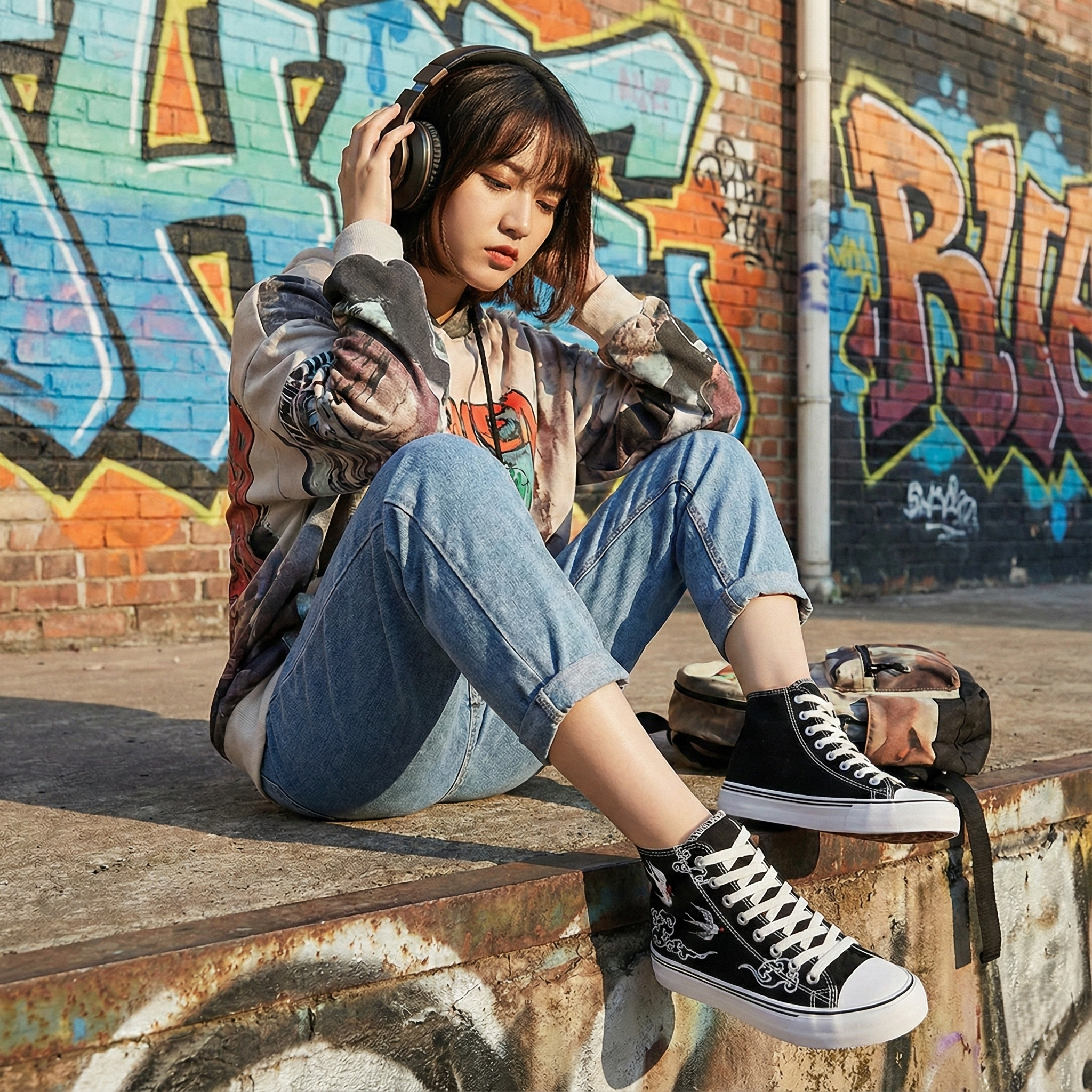 Tenis High-Top Místico: Bordado Oriental & Lona Premium