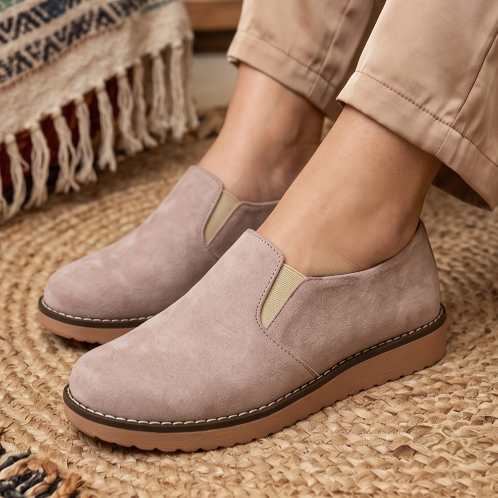 Zapato bajito con elastico hecho de gamuza. Cómodos para uso diario