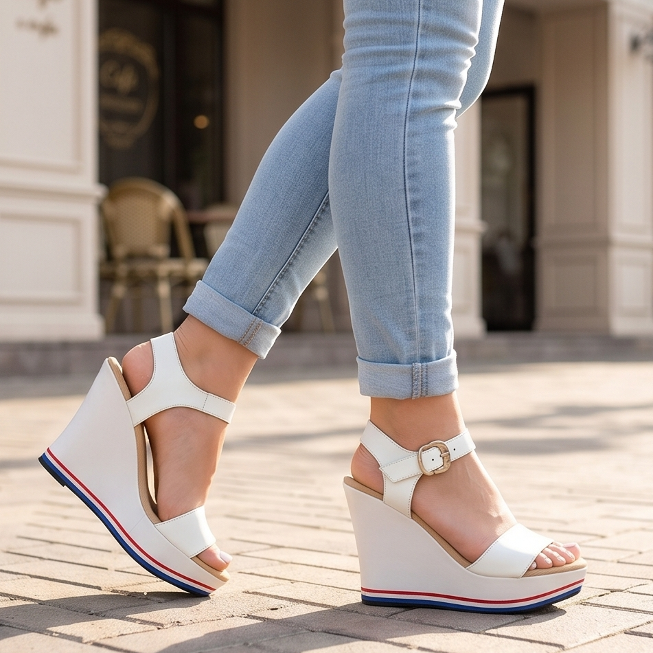 Plataforma con suela blanca, combinado con cuerina