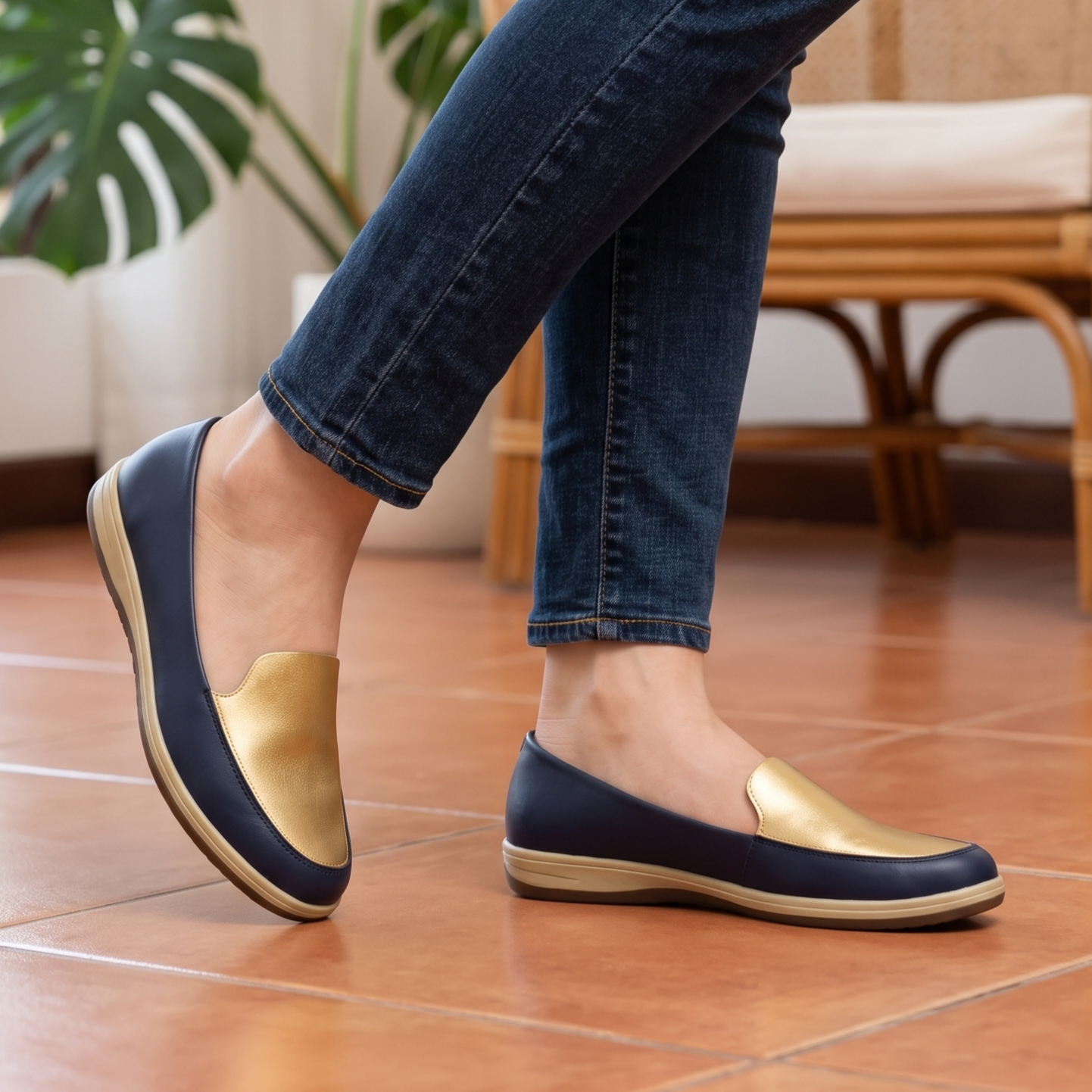 Comodidad en Dos Tonos Metalicos: El Mocasín Imprescindible
