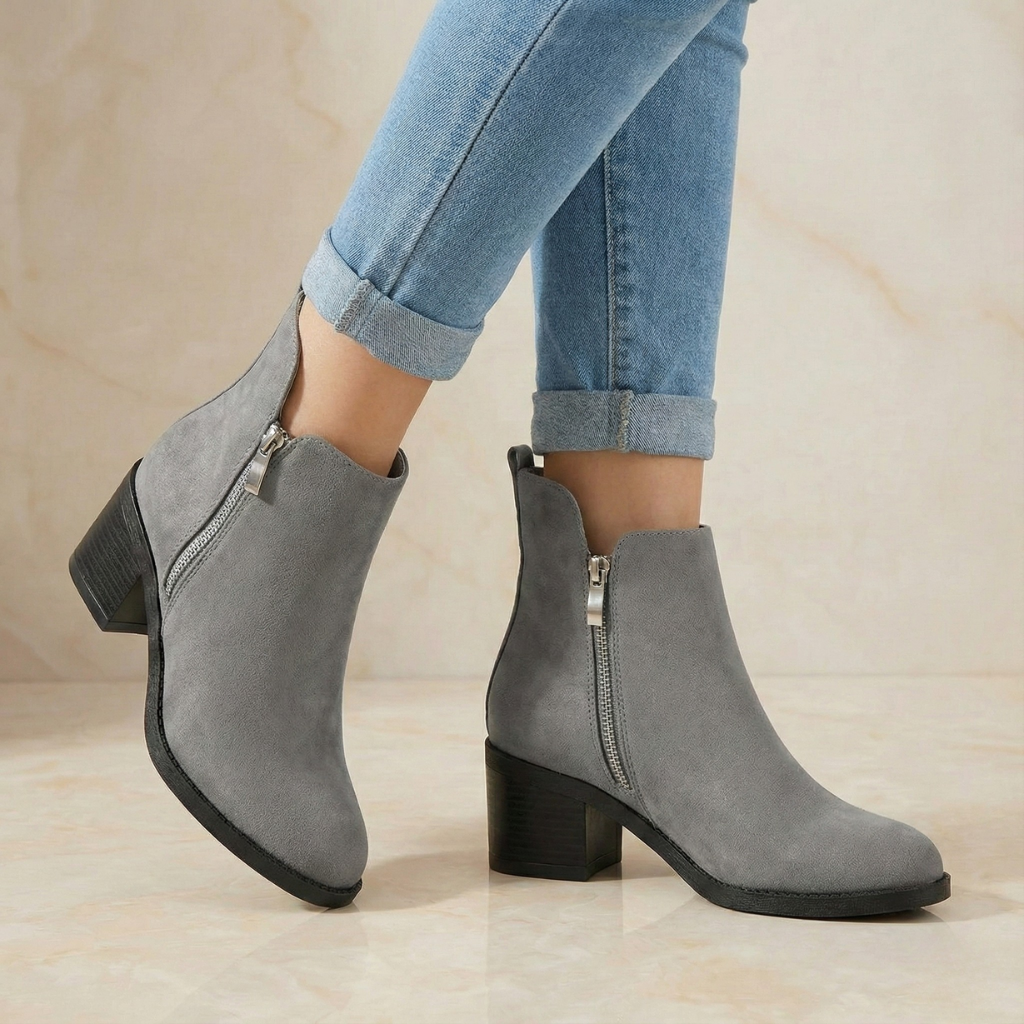 Botín Classic Suede: Tacón de Bloque & Zipper Lateral