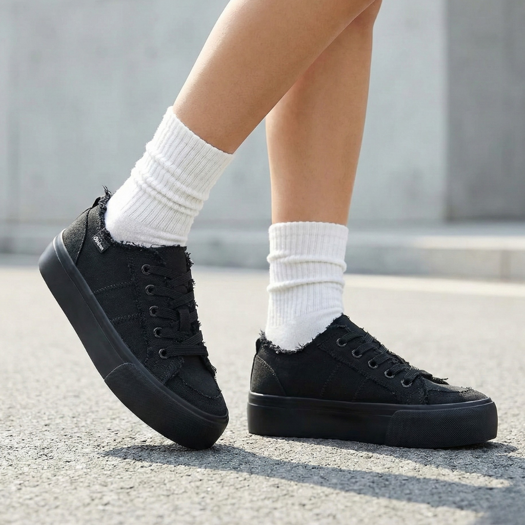 Sneakers Plataforma Brooklyn: Canvas Blanco & Suela Alta