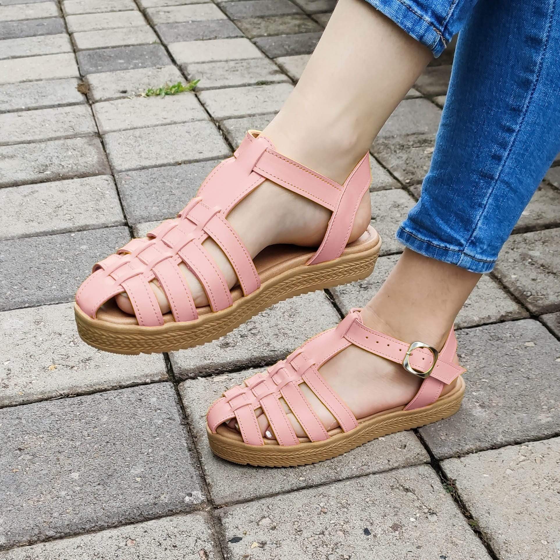 Sandalias Con Fajas Cruzadas Excelente Soporte Rosado / 35 Normal Zapatos Bajitos