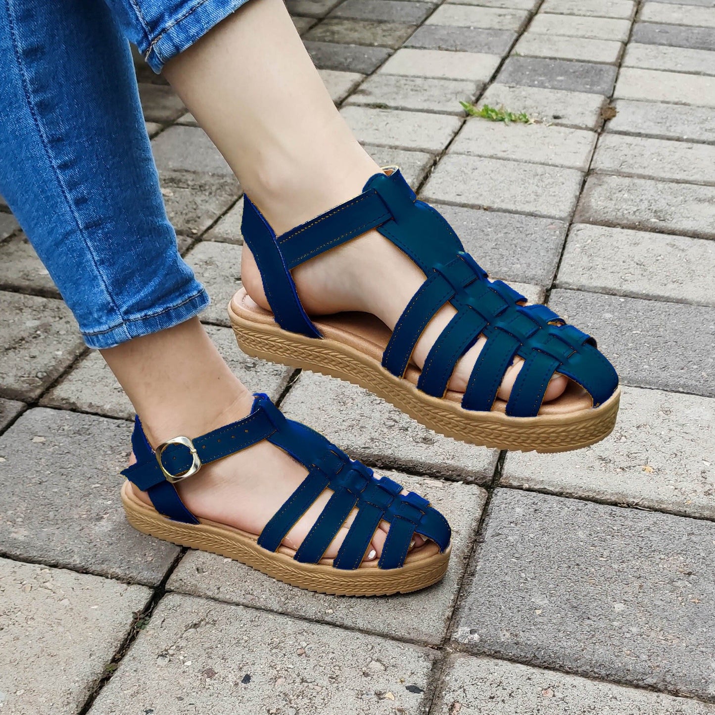 Sandalias Con Fajas Cruzadas Excelente Soporte Azul / 35 Normal Zapatos Bajitos