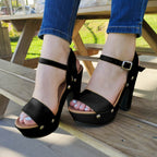 Zapatos Altos Para Dama Con Botones De Metal Negro / 35 Normal