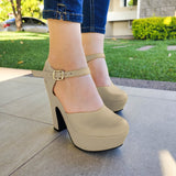 Zapato Alto Cerrado De Enfrente Beige / 35 Normal Zapatos Altos