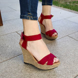 Plataforma De Gamuza Con Fajas Cruzadas Rojo / 35 Normal Zapatos Altos