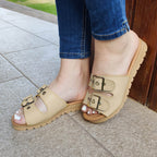 Sandalia Con Dos Hebillas Ajustable Beige / 34 Normal Zapatos Medianos