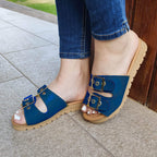 Sandalia Con Dos Hebillas Ajustable Azul / 34 Normal Zapatos Medianos