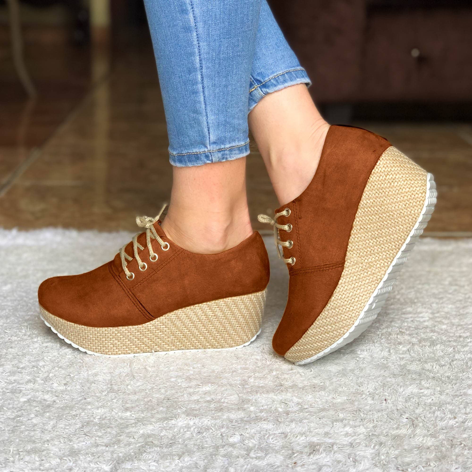 Plataforma Mediana Con Suela Forrada De Bramante Cafe / 34 Normal Zapatos Medianos
