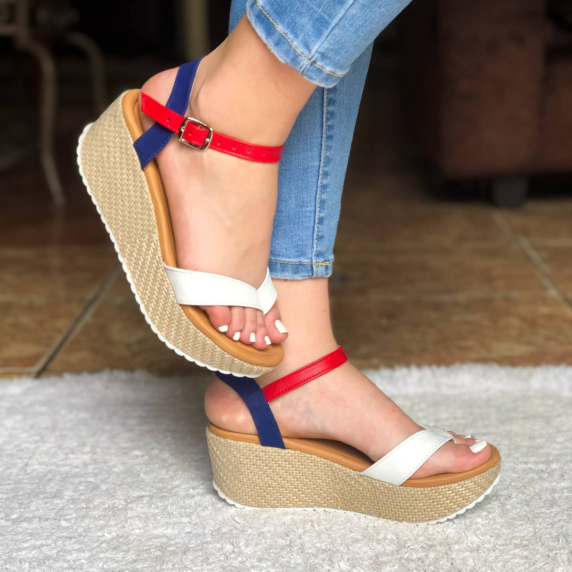 Linda Sandalia Combinada Fajas Delgaditas Rojo / 34 Normal Zapatos Medianos