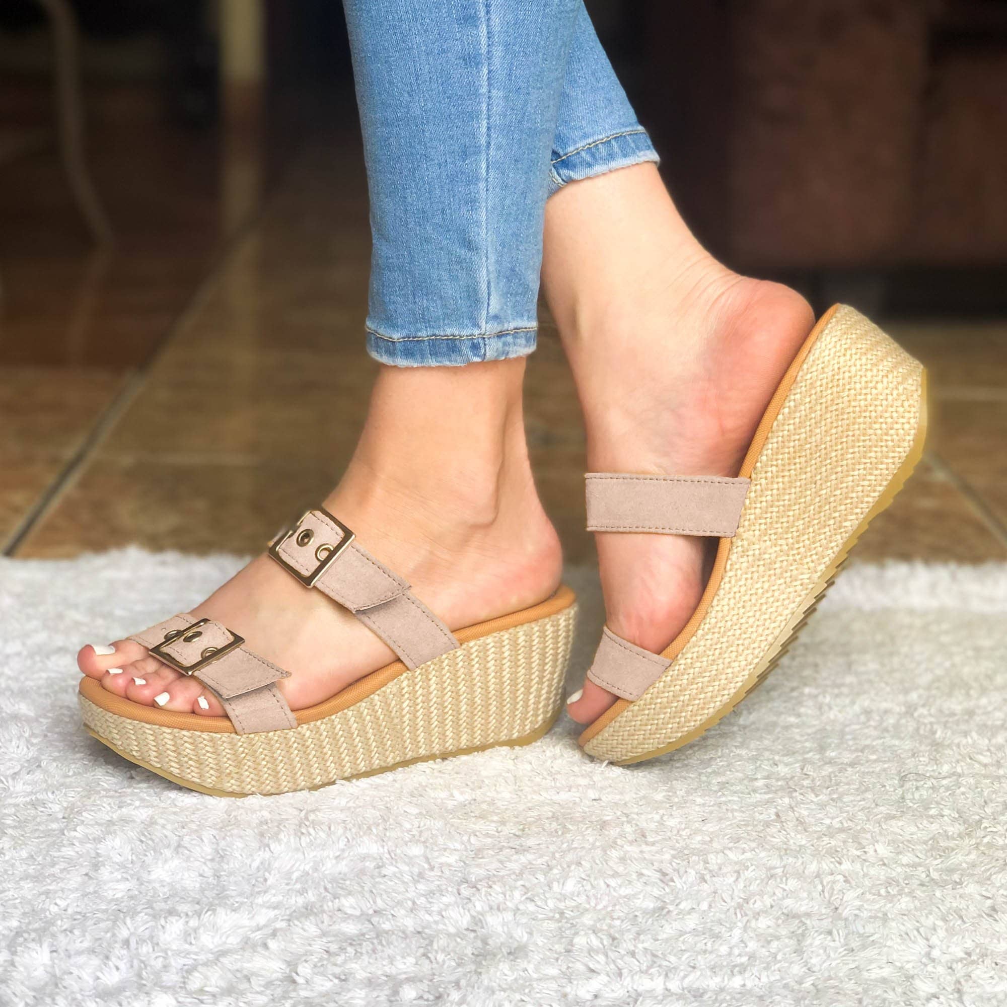Sandalia Plataforma Mediana Ajustable De Gamuza. Elige Tu Color Favorito Beige / 34 Normal Zapatos