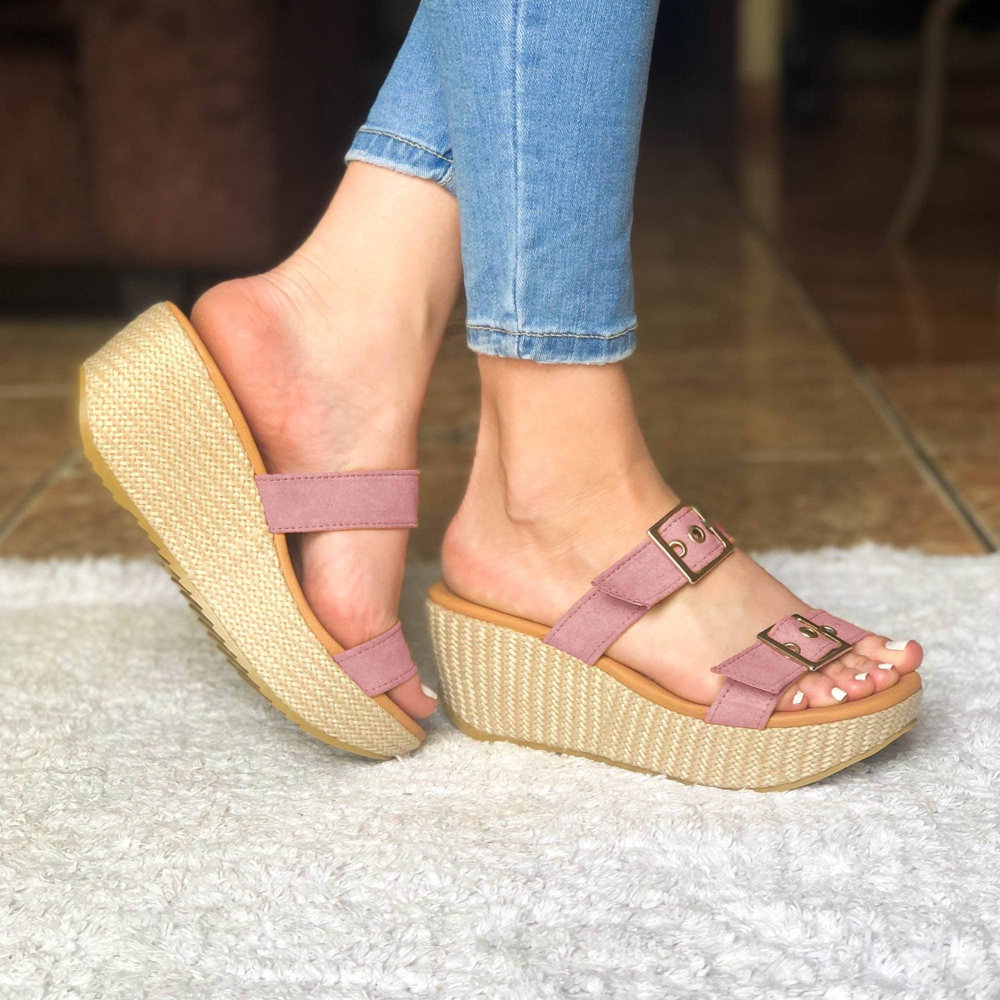 Sandalia Plataforma Mediana Ajustable De Gamuza. Elige Tu Color Favorito Rosado / 34 Normal Zapatos