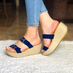 Sandalia Plataforma Mediana Ajustable De Gamuza. Suela Forrada Bramante Azul / 34 Normal Zapatos